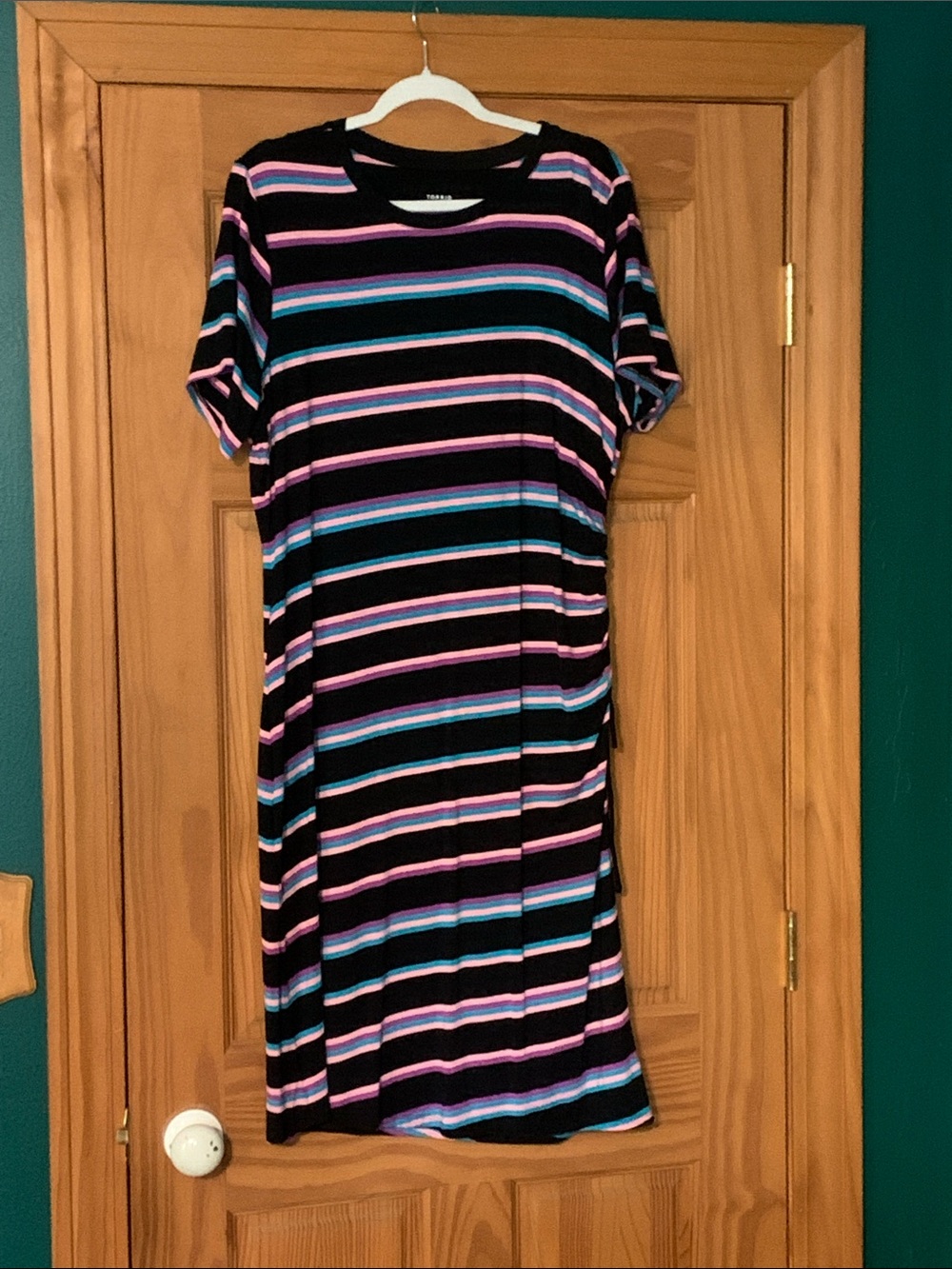 torrid Black Midi Dress with Pink & Blue Stripes